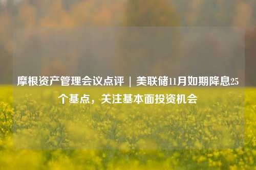 摩根资产管理会议点评 | 美联储11月如期降息25个基点，关注基本面投资机会