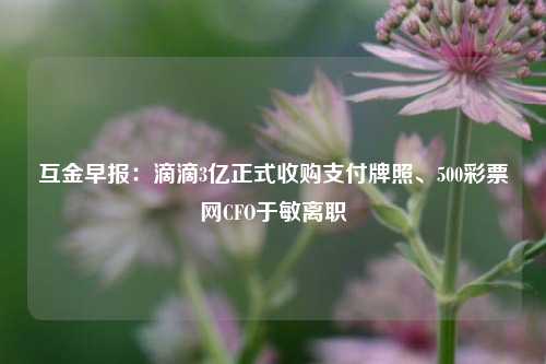 互金早报：滴滴3亿正式收购支付牌照、500彩票网CFO于敏离职