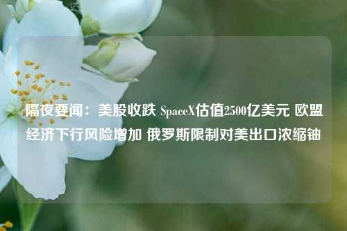 隔夜要闻：美股收跌 SpaceX估值2500亿美元 欧盟经济下行风险增加 俄罗斯限制对美出口浓缩铀