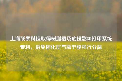 上海联泰科技取得树脂槽及底投影3D打印系统专利，避免固化层与离型膜强行分离