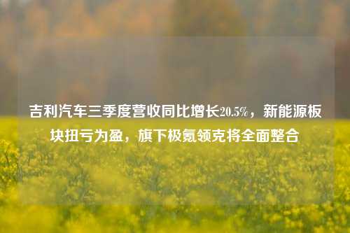 吉利汽车三季度营收同比增长20.5%，新能源板块扭亏为盈，旗下极氪领克将全面整合