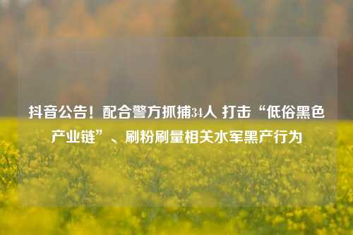 抖音公告！配合警方抓捕34人 打击“低俗黑色产业链”、刷粉刷量相关水军黑产行为