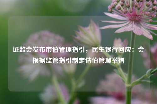 证监会发布市值管理指引，民生银行回应：会根据监管指引制定估值管理举措