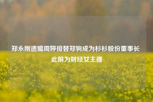 郑永刚遗孀周婷接替郑驹成为杉杉股份董事长 此前为财经女主播