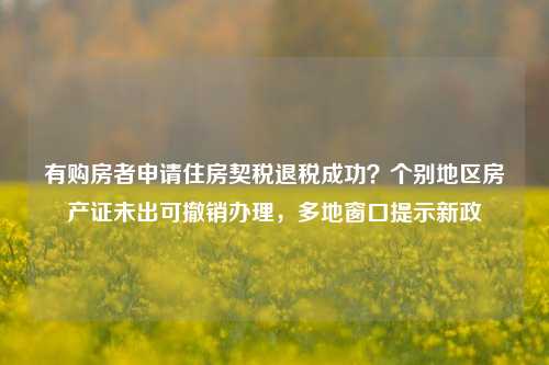 有购房者申请住房契税退税成功？个别地区房产证未出可撤销办理，多地窗口提示新政